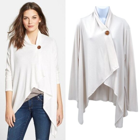 NEW Bobeau One Button Wrap Cardigan Drape Blouse Top Asymmetrical Ivory White XL - Picture 1 of 9